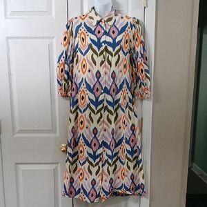 Olivia James the Lable Margot shirt Dress button front  side pockets Sz S EUC